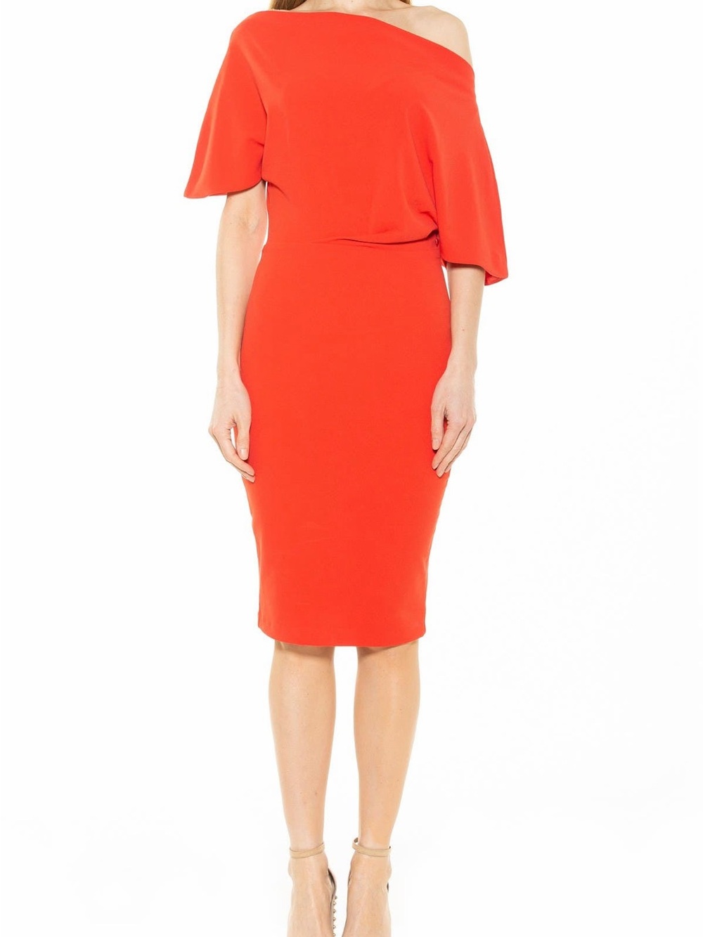 Alexia Admor Coral Asymmetrical Draped Midi Dress Size XL